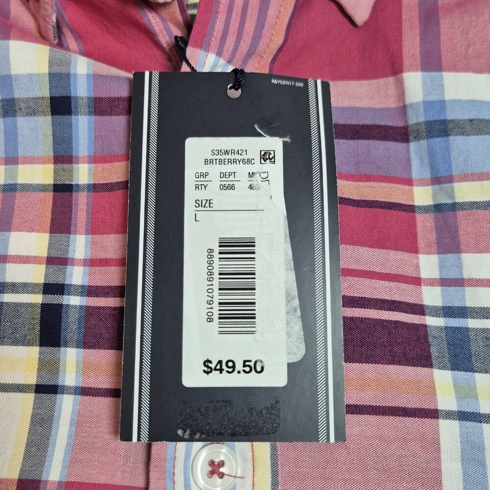 Roundtree & Yorke Mens Size L Plaid Long Sleeve Button Up Shirt Pink Multi (57) - Picture 6 of 9